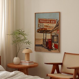 Route 66 Vintage Print | Phillips 66 Gas Station Poster | Classic Road Trip Decor image 7