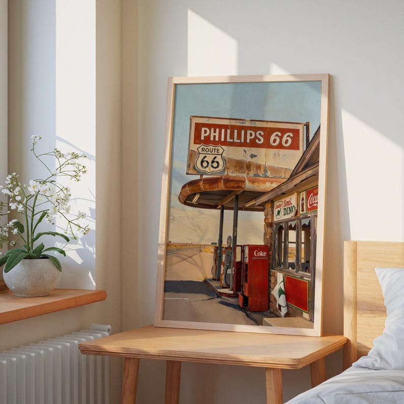 Route 66 Vintage Print | Phillips 66 Gas Station Poster | Classic Road Trip Decor image 4