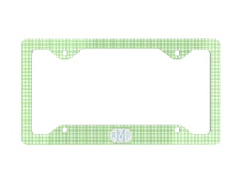 Monogram Blue Check License Plate Frame: Personalized Car Decor, Preppy Initials, 16th Birthday