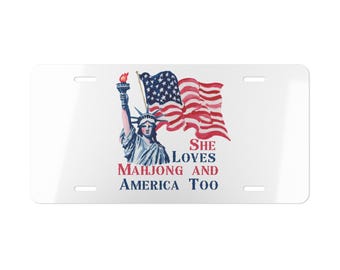 She Loves Mahjong and America Too License Plate, 250th USA, 4th of July