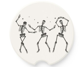 Dancing Skeletons Car Coasters: Personalized Sandstone Auto Accessories, 16th Birthday, Halloween Decorations