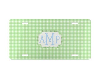 Monogram Green Check License Plate: Personalized Car Decor, Sweet 16th Birthday!
