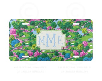 Monogram Blue Preppy Golf Course Augusta License Plate: Personalized 16th Birthday