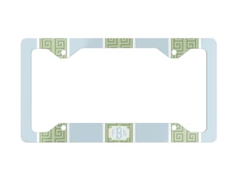 Monogramm Griechischer Schlüssel Nummernschildrahmen, Hergestellt in den USA, Blau und Grün
