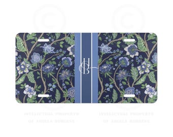 Monogram Blue Floral License Plate: Personalized Car Decor, Sweet 16th Birthday!