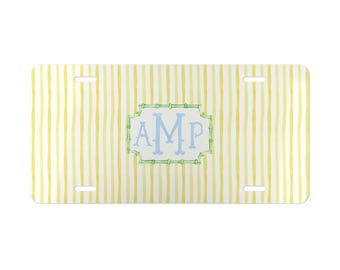 Monogram Yellow Stripe License Plate: Personalized Car Decor, Sweet 16th Birthday!