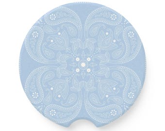 Baby Blue Bandana Car Coasters: Personalized Sandstone Auto Accessories, 16th Birthday