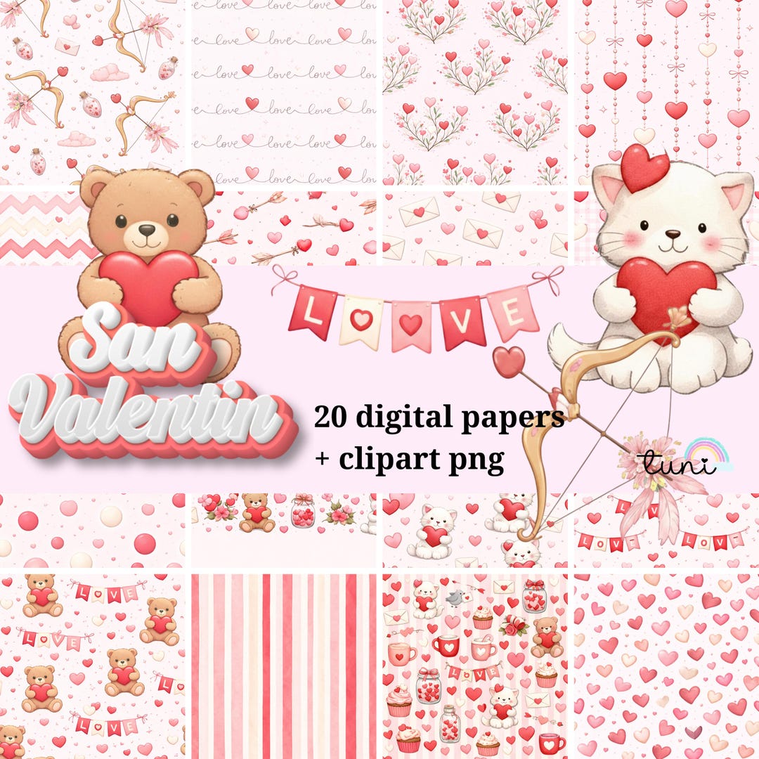 Valentine Digital Paper Pack | Cute Valentine Clipart PNG - Etsy