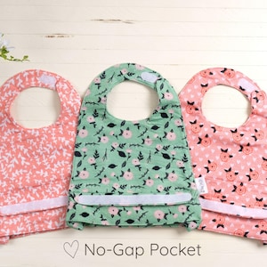 Baby Shower Gift | Baby Bib with No-Gap Pocket | Cotton Feeding Bib | Self Feeding Bib | Toddler Bib | Unique Baby Gift