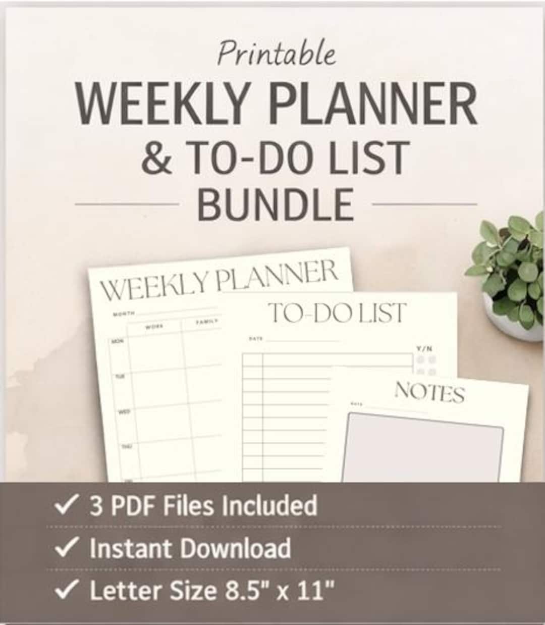Printable Weekly Planner | Minimal To-do List & Notes | Instant ...