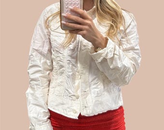 Vintage 100% Silk Cropped Jacket, Y2K Trucker Blazer, Raw Hem Light Coat