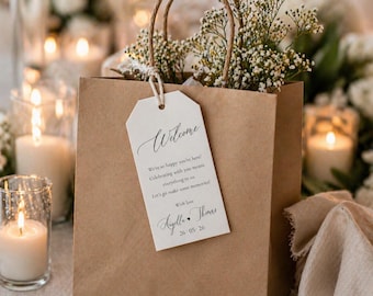 Minimalist Wedding Welcome Bag Tags, Custom Hotel Gift Tags (2.4 x 4.75 inches)