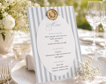 Light Blue Wedding Menu Cards 5 х 7 inches, Dinner Food Menu Card, Printed