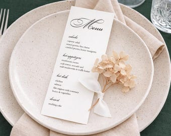 Classic Wedding Menu Cards 3,5 х 7,5 inches, Dinner Food Menu Card, Printed