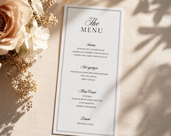Classic Wedding Menu Cards 3,5 х 7,5 inches, Dinner Food Menu Card, Printed