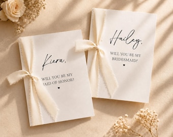 Personalized Maid of Honor Card with Silk Ribbon, Bridesmaid Proposal 5x7, Bridesmaid Gifts
