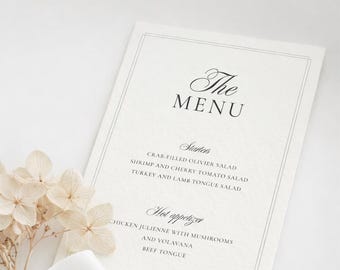 Tarjetas de menú para bodas de 3,5 x 7,5 pulgadas, tarjeta de menú para cena, impresas