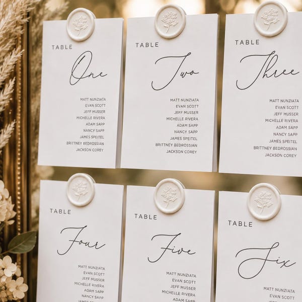 Tarjetas minimalistas para la distribución de mesas en bodas, impresas (5 x 7 pulgadas)
