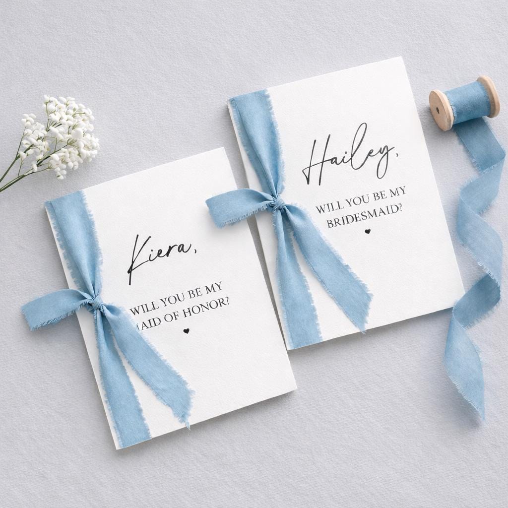 Blue Silk Bridesmaid Proposal Card