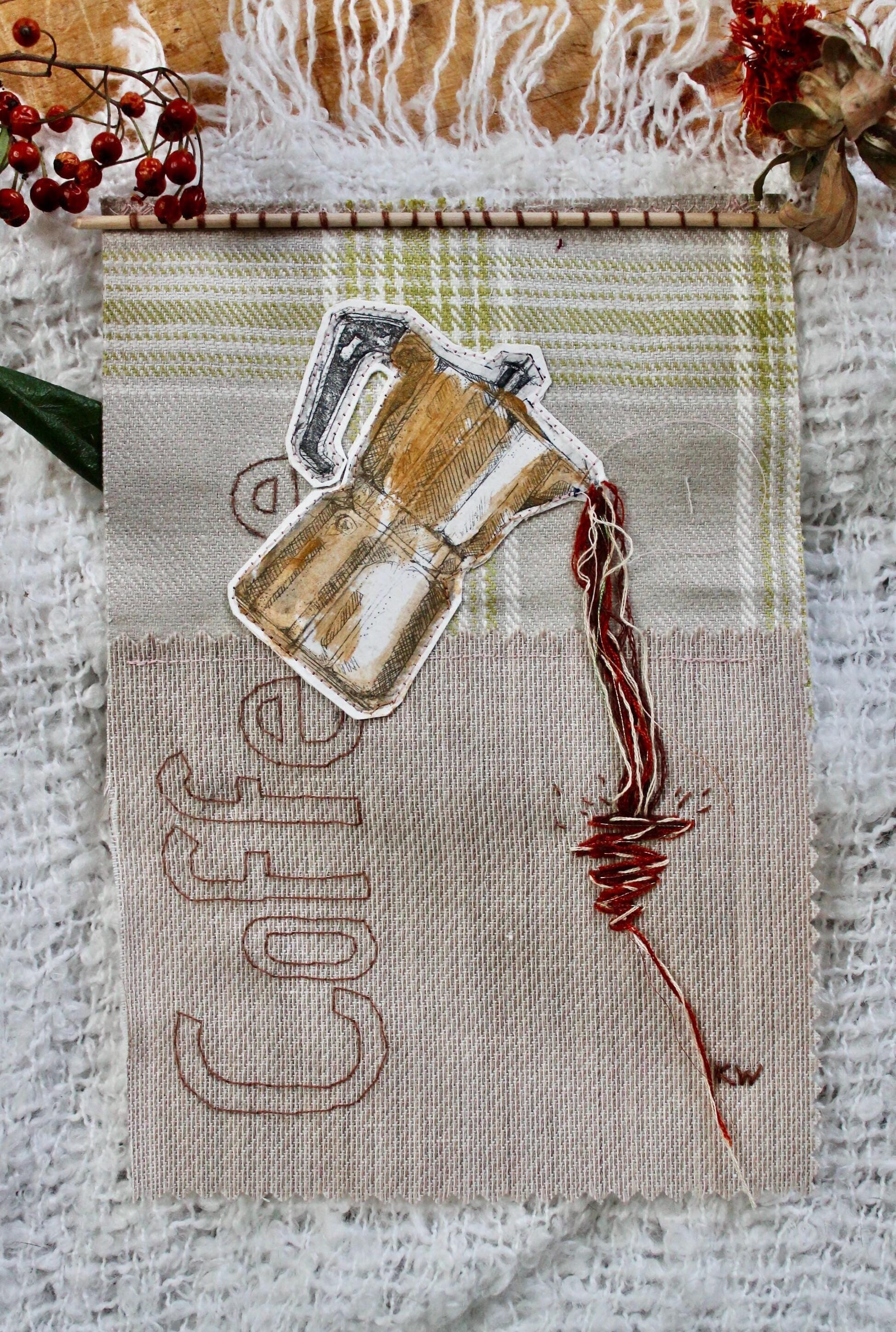 Textile work with Espresso maker print