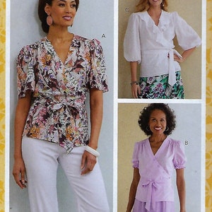 Butterick  Pattern #B6767~ Misses' Wrap Front Tops~Misses Sz 6-14 or 14-22~Uncut Folds