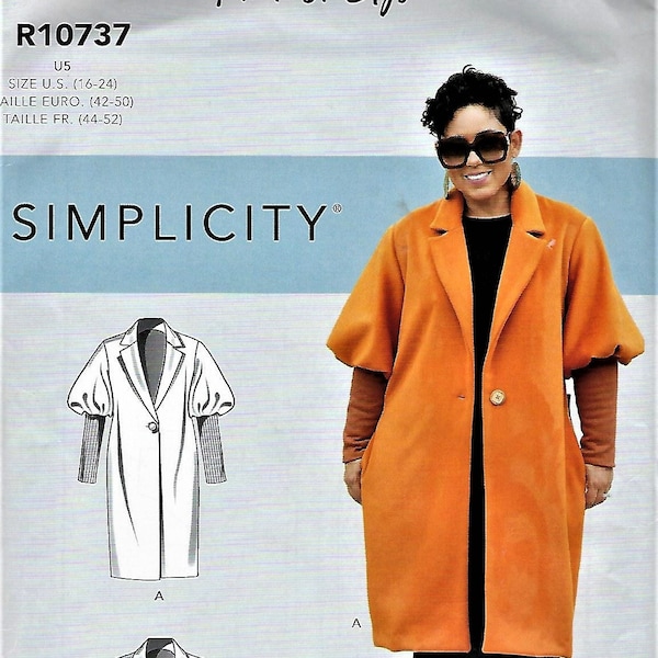 SIMPLICITY MiMi G Style #R10737/9186~Misses Jacket and Coat~Misses’ Single Breasted Coat and Jacket ~Misses Sz 6-14 or 16-24~Uncut F Folds