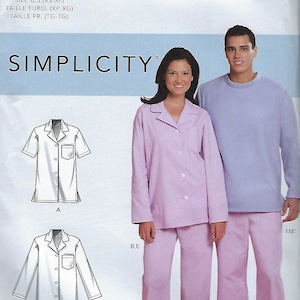 Simplicity  Pattern #9207 Unisex Sleepwear-Nightshirt, Pajama Top and Pants Size XS-XL(30-48)~Uncut F Folds