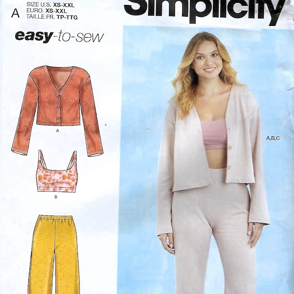 Simplicity Sewing Pattern #9857/R11995~ Misses’ Knit Loungewear~Misses Sz Xsm-Xxlg(4-26)~Uncut F Folds