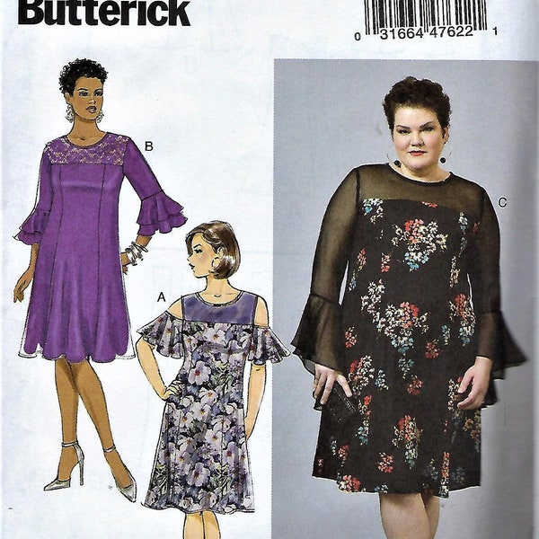 Butterick Patterns #B6588~ Womens Dresses~Fitted Dresses, Contrast Yokes, Sleeve Variations, and Back Zipper ~Womens Sz 18W-24W