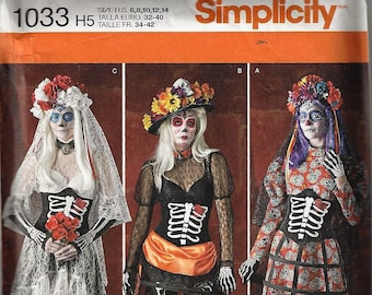 Simplicity #1033~MISSES COSTUME~Simplicity Misses' Day of the Dead Costumes ~Misses Sz 6-14 or 14-22~New Uncut Factory Folded