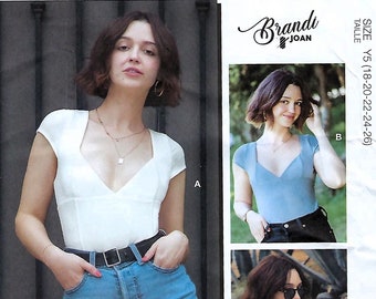 McCall's Brandi Joan Pattern #M8407 Misses' Faux Corset Style Knit Bodysuit and Top~Misses Sz 8-16 or 18-26~Uncut F Fold