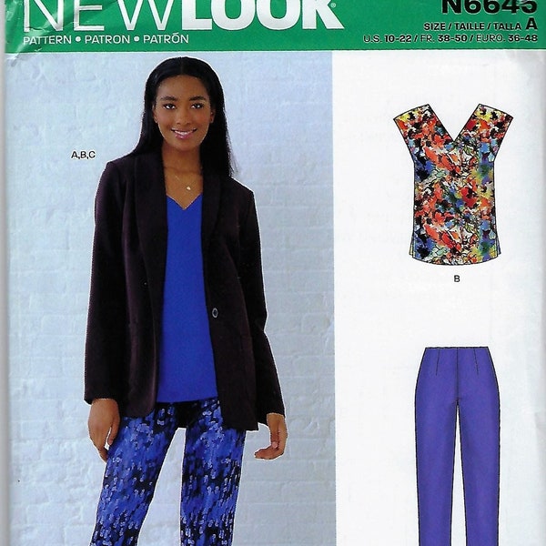 Simplicity New Look Pattern #6645~Misses Jacket, Top and Pants~Misses Sz 10-22~ Uncut F Folds