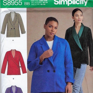 Simplicity Pattern #8955~Misses' and Women's Raglan Sleeve Jackets~Misses Sz 10-18 or Womens Sz 20w-28w~Uncut F Folds