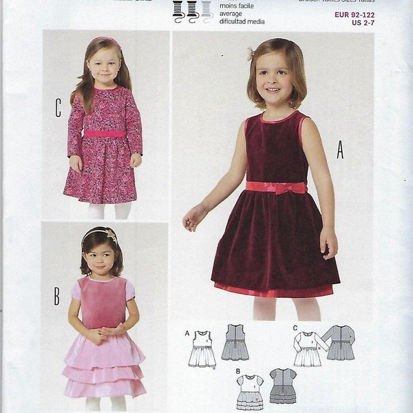 New Burda Kids Pattern #9427 Toddler and Girls  Dresses~Dress Up Style in Sleeveless or with  Long Sleeves~Toddler and Girls Sz 2-7