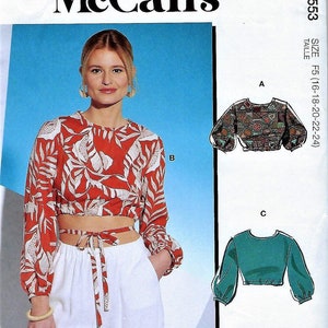 McCall&#39;s Pattern #M8324/R11553~ Misses&#39; Open Back Crop Tops~Misses Sz 16-24~New Uncut F Folds