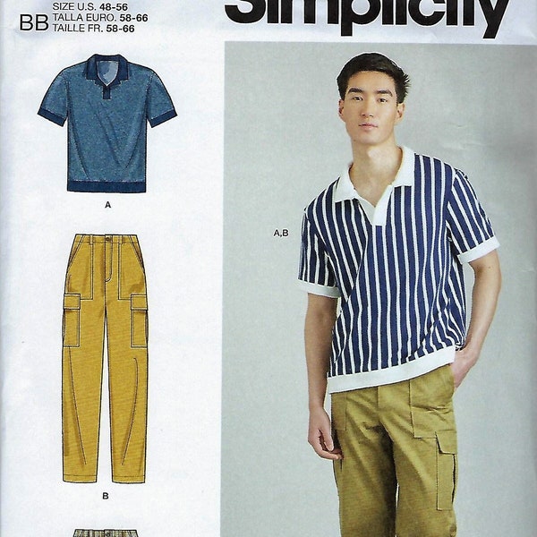 Simplicity Pattern #9718/R11703~Men's Knit Top, Cargo Pants and Shorts~Mens Sz 48-56~Uncut F Folds