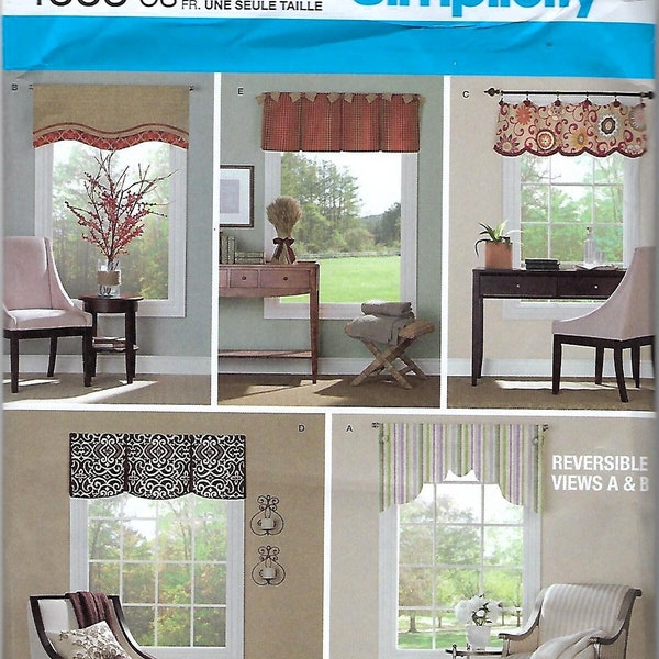 Simplicity Pattern #1383~Valances for 36"- 40" Wide Windows~Uncut F Folds