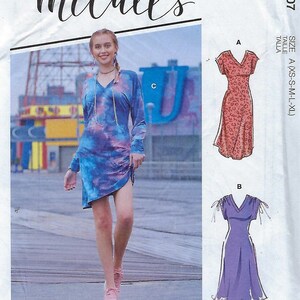 McCall&#39;s Maybel M8107 Knit Dress Pattern: V-Neck, Drawstring, Misses Sz 4-14