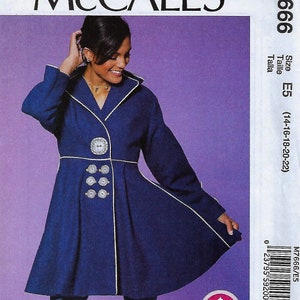 McCalls OOP Pattern #M7666~Misses&#39; Lined Flared Coat with Wide Collar~Misses Sz 6-14~New