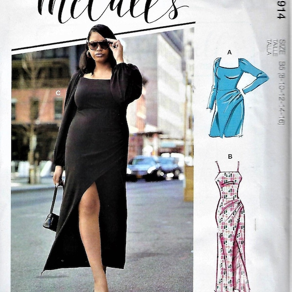 McCalls  #R10914/M8174~Misses/Womens Dresses~Knit Pullover Dress, Faux Ruched Wrap Sarong Skirt~ Womens  26W-32W