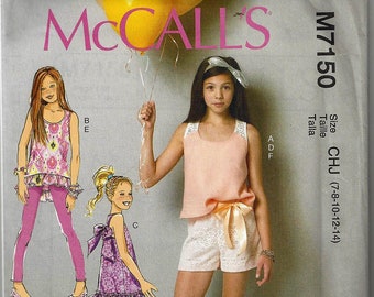 McCalls #M7150~ Children's/Girls' Racerback Top, Tunic, Dress, Shorts, Leggings and Headband~Size 3-6 ~New Uncut Factory Folded