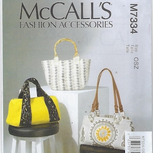 McCall&#39;s Fashion Accessories Pattern#M7334~Beautiful Bags in Three Styles, Assorted Sizes~Uncut F Fold