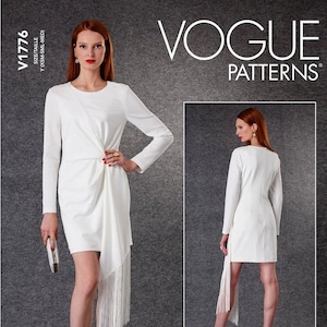 Vogue V1776 Badgley Mischka Dress Pattern: Draped Fringe, Misses&#39; Size 4-26