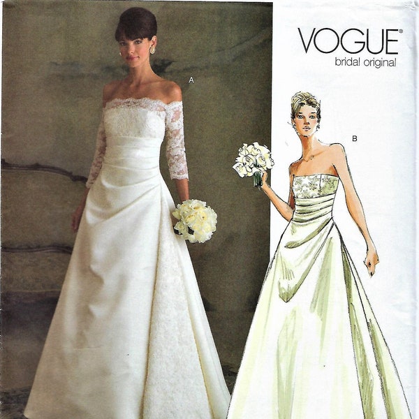 Brand New VOGUE BRIDAL ORIGINAL Pattern V2842~Misses Floor Length, Lined  Gown Fitted Bodice~Size 12-16 ~New-Uncut