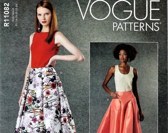 Vogue Pattern #V1813/R11082~Misses Flared Skirt, Yoke Detail, Faced Waist, Pockets~Misses  8-16 or 16-24~Uncut F Folds