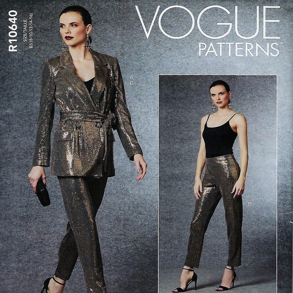 Vogue Designer Pattern  Badgley Mischka #V1716/R10640~Brand New for 2020~Misses' Blazer, Belt & Pants~Misses Sz 8-16 or 16-24