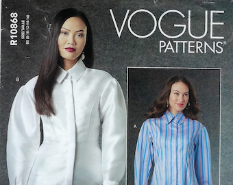 Vogue Designer Shirt Pattern #V1770/R10868: Fitted Button-Down Shirts,~ Misses Sz 8-16 or 16-24~Uncut F Fold
