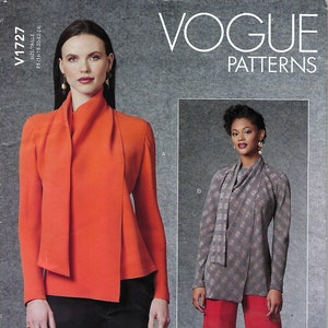 Vogue Pattern #V1727~Misses Bias Cut Asymmetrical Front Blouse-Scarf~Misses Sz 8-16 or 16-24~Uncut F Folds