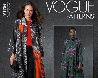 Vogue Today's Fit Pattern #v1756~Misses Loose Fit Duster Coat~Misses AllSz 26.5-50.5 Waist~Uncut F Folds~No Envelope Incl