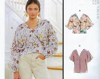 McCall's Pattern #M8220/R11039~Misses' V-Neck Tops & Mask_Sleeve Options~Misses Sz L-Xxl (16-26)~Uncut F Folds